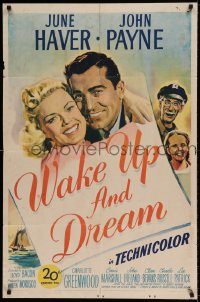 6f940 WAKE UP & DREAM 1sh '46 great close up smiling art portraits of June Haver & John Payne!