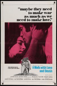 6f944 WALK WITH LOVE & DEATH int'l 1sh '69 John Huston, Anjelica Huston romantic close up!