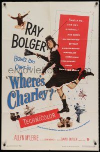 6f955 WHERE'S CHARLEY 1sh '52 great artwork of wacky cross-dressing Ray Bolger!