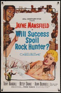 6f971 WILL SUCCESS SPOIL ROCK HUNTER 1sh '57 art of sexy Jayne Mansfield wearing only a sheet!