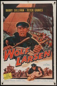 6f978 WOLF LARSEN 1sh '58 Barry Sullivan stars as the sadistic captain created by Jack London!