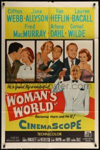 6f980 WOMAN'S WORLD 1sh '54 June Allyson, Clifton Webb, Van Heflin, Lauren Bacall, Arlene Dahl!