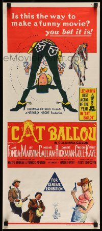 6g813 CAT BALLOU Aust daybill '65 classic sexy cowgirl Jane Fonda, Lee Marvin, great artwork!