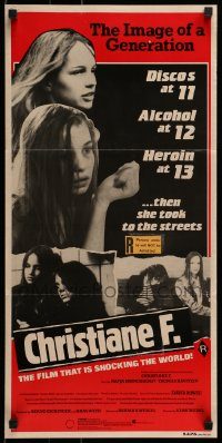 6g817 CHRISTIANE F. Aust daybill '81 classic German drug movie about 13 year-old drug addict/hooker!