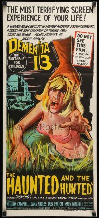 6g823 DEMENTIA 13 Aust daybill '63 Coppola, The Haunted & the Hunted, horror art!