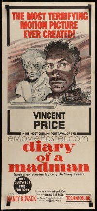 6g826 DIARY OF A MADMAN Aust daybill '63 Vincent Price in his most chilling portrayal of evil!