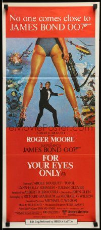 6g844 FOR YOUR EYES ONLY Aust daybill '81 Roger Moore as James Bond, art by Brian Bysouth!