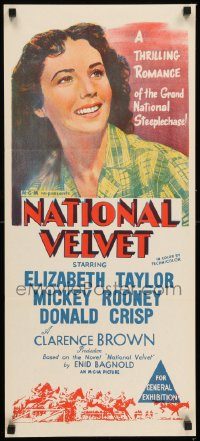 6g913 NATIONAL VELVET Aust daybill R50s different art of Liz Taylor, horse racing classic!