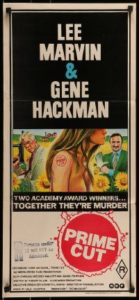 6g933 PRIME CUT Aust daybill '72 Lee Marvin w/machine gun, Hackman w/cleaver, they're murder!
