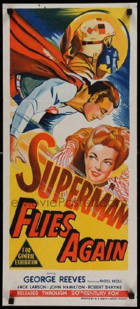 6g972 SUPERMAN FLIES AGAIN Aust daybill '54 artwork of super hero George Reeves & Noel Neill!
