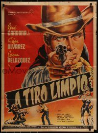 6g361 A TIRO LIMPIO Mexican poster '60 great art, Rene Cardona cowboy western sequel!