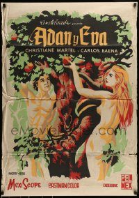 6g363 ADAM & EVE export Mexican poster '58 man & woman in the Mexican Garden of Eden!