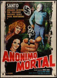 6g366 ANONIMO MORTAL Mexican poster '75 luchador masked wrestler Santo vs. Nazis!