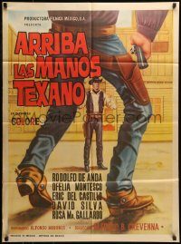 6g367 ARRIBA LAS MANOS TEXANO Mexican poster '69 Rodolfo De Anda, cool western gunfight art!