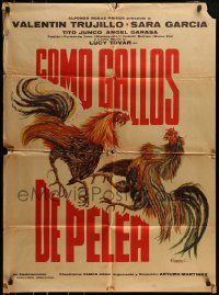 6g390 COMO GALLOS DE PELEA Mexican poster '77 Valentin Trujillo, Sara Garcia, cock fighting art!