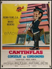 6g391 CONSERJE EN CONDOMINIO Mexican poster '74 cartoon art of condo concierge Cantinflas!