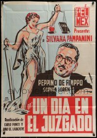 6g392 DAY IN COURT export Mexican poster '54 Un giomo in pretura, art of judge with Lady Justice!