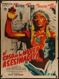 6g406 EL CASO DE LA MUJER ASESINADITA Mexican poster '55 art of Mistral as Native American!