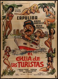 6g412 EL GUIA DE LAS TURISTAS Mexican poster '76 art of Gaspar Henaine as Capulina & sexy girls!