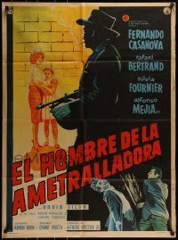 6g414 EL HOMBRE DE LA AMETRALLADORA Mexican poster '61 Machine Gun Man, M. Cacho artwork!