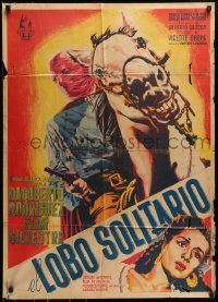 6g419 EL LOBO SOLITARIO Mexican poster '52 wild art of masked man on horseback, Flor Silvestre!