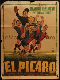 6g425 EL PICARO Mexican poster '67 Alberto Mariscal, cool soccer football futbol artwork!