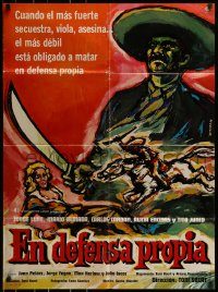 6g436 EN DEFENSA PROPIA Mexican poster '79 Toni Siebert, western cowboy artwork by Oteyza!