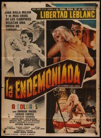 6g459 LA ENDEMONIADA Mexican poster '68 Libertad Leblanc, Enrique Rocha, sexy and wild!