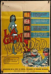 6g461 LA GRAN VERDAD Mexican poster '60s wild art of naked woman and doctors delivering baby!