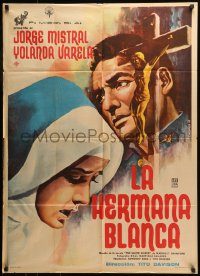 6g462 LA HERMANA BLANCA Mexican poster '60 Tito Davison, The White Sister, art of nun & soldier!