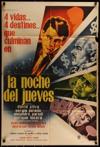 6g472 LA NOCHE DEL JUEVES Mexican poster '62 cool art of top cast, gambling and money!