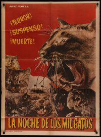 6g512 NIGHT OF A THOUSAND CATS Mexican poster '74 wacky scene & art with many felines!