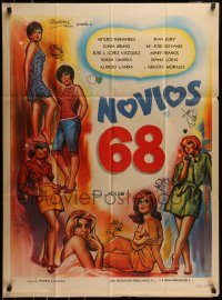 6g514 NOVIOS 68 Mexican poster '68 Pedro Lazaga, great art of sexy girlfriends!