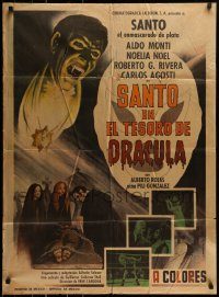 6g525 SANTO EN EL TESORO DE DRACULA Mexican poster '69 vampire art by Mendoza + masked wrestler!