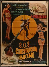 6g523 S.O.S. CONSPIRACION BIKINI Mexican poster '67 Julio Aleman, Sonia Inante, Sonia Furo!
