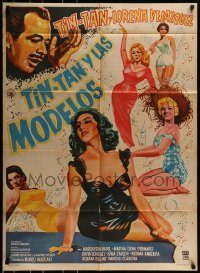 6g539 TIN TAN Y LAS MODELOS Mexican poster '60 German 'Tin-Tan' Valdes, great, sexy art!