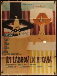 6g544 UN LADRON EN MI CAMA Mexican poster '69 directed by Francisco del Villar!