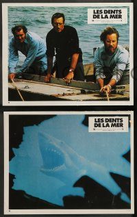 6g171 JAWS 10 French LCs '75 Steven Spielberg, great shark images, Scheider, Shaw, Dreyfuss