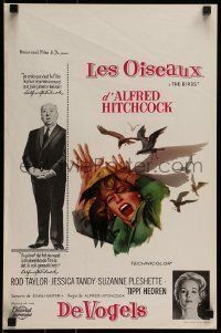 6j098 BIRDS Belgian '63 Alfred Hitchcock shown, Tippi Hedren, classic intense attack artwork!