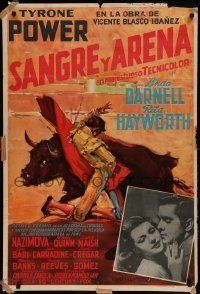 6j002 BLOOD & SAND Colombian poster '42 great artwork of matador, Tyrone Power & Rita Hayworth!