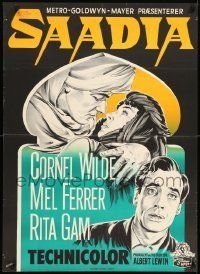 6j199 SAADIA Danish '54 Gaston art of Arab Cornel Wilde, Mel Ferrer & Rita Gam in Morocco!