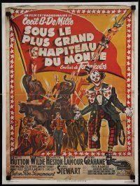 6j597 GREATEST SHOW ON EARTH French 16x21 R70s Cecil B. DeMille circus classic, great Soubie art!