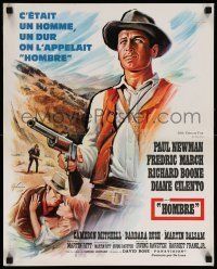 6j600 HOMBRE French 18x22 '66 cool art of Paul Newman by Boris Grinsson, directed by Martin Ritt!