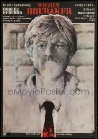 6j948 BRUBAKER Polish 27x38 '84 Dybowski art of Redford as most wanted man in Wakefield prison!