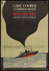 6j933 WRECK OF THE MARY DEARE Polish 23x33 '66 Gary Cooper & Heston, Stachurski art of ship!