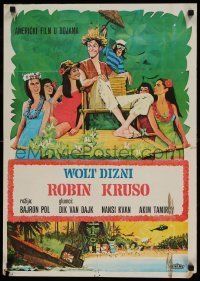 6j014 LT. ROBIN CRUSOE, U.S.N. Yugoslavian 20x28 '66 Disney, cool art of Dick Van Dyke w/Nancy Kwan!