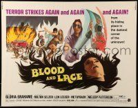 6k045 BLOOD & LACE 1/2sh '71 AIP, gruesome horror image of wacky cultist w/bloody hammer!