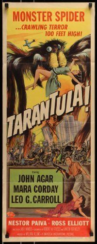 6k932 TARANTULA insert '55 Reynold Brown art of town running from 100 ft high spider monster!