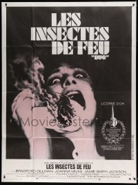 6p610 BUG French 1p '75 wild horror image of screaming girl on phone with flaming insect!