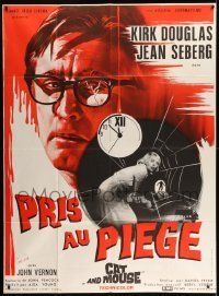 6p617 CAT & MOUSE French 1p '74 different art of Kirk Douglas + Jean Seberg in spiderweb!